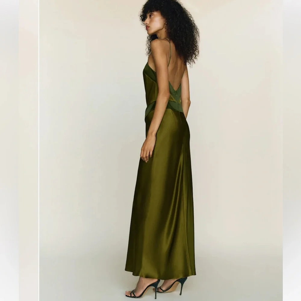 Reformation Jillian Silk Dress in Pear - Picture 2 of 5